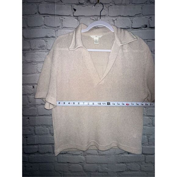 H&M KNIT TOP WITH COLLAR WOMEN’S MEDIUM CREAM/TAN/BEIGE - Picture 5 of 9